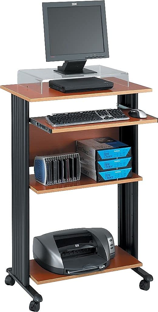 Mobile Stand-Up Desk with Keyboard Tray and 2 Adjustable Shelves P2715