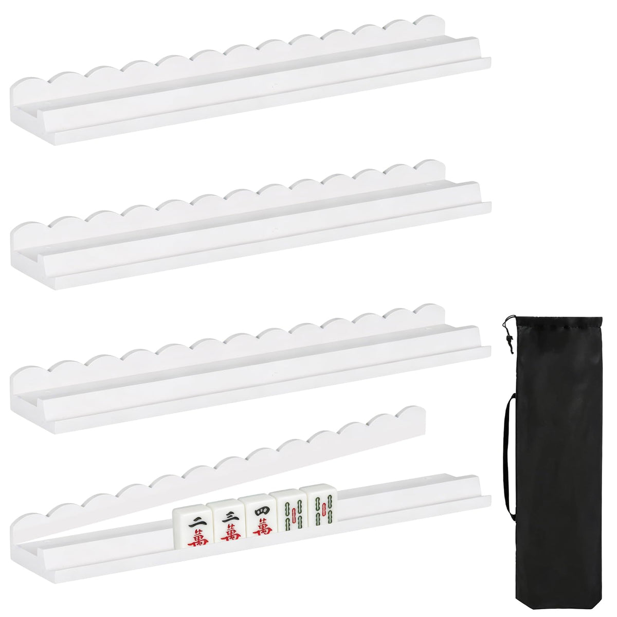 Wooden Mahjong Racks with Pushers Set of 4 T246