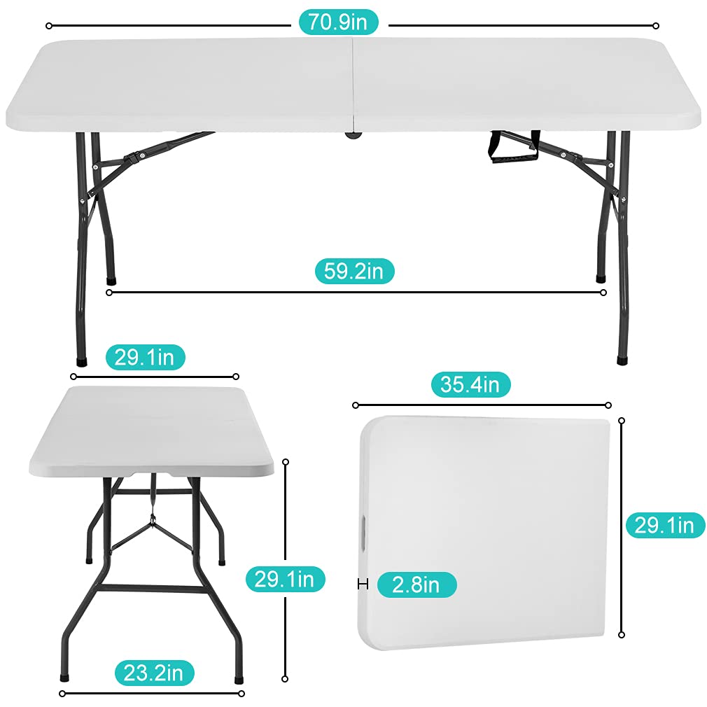 6 ft Folding Table Portable Heavy Duty Adjustable Height White Q248