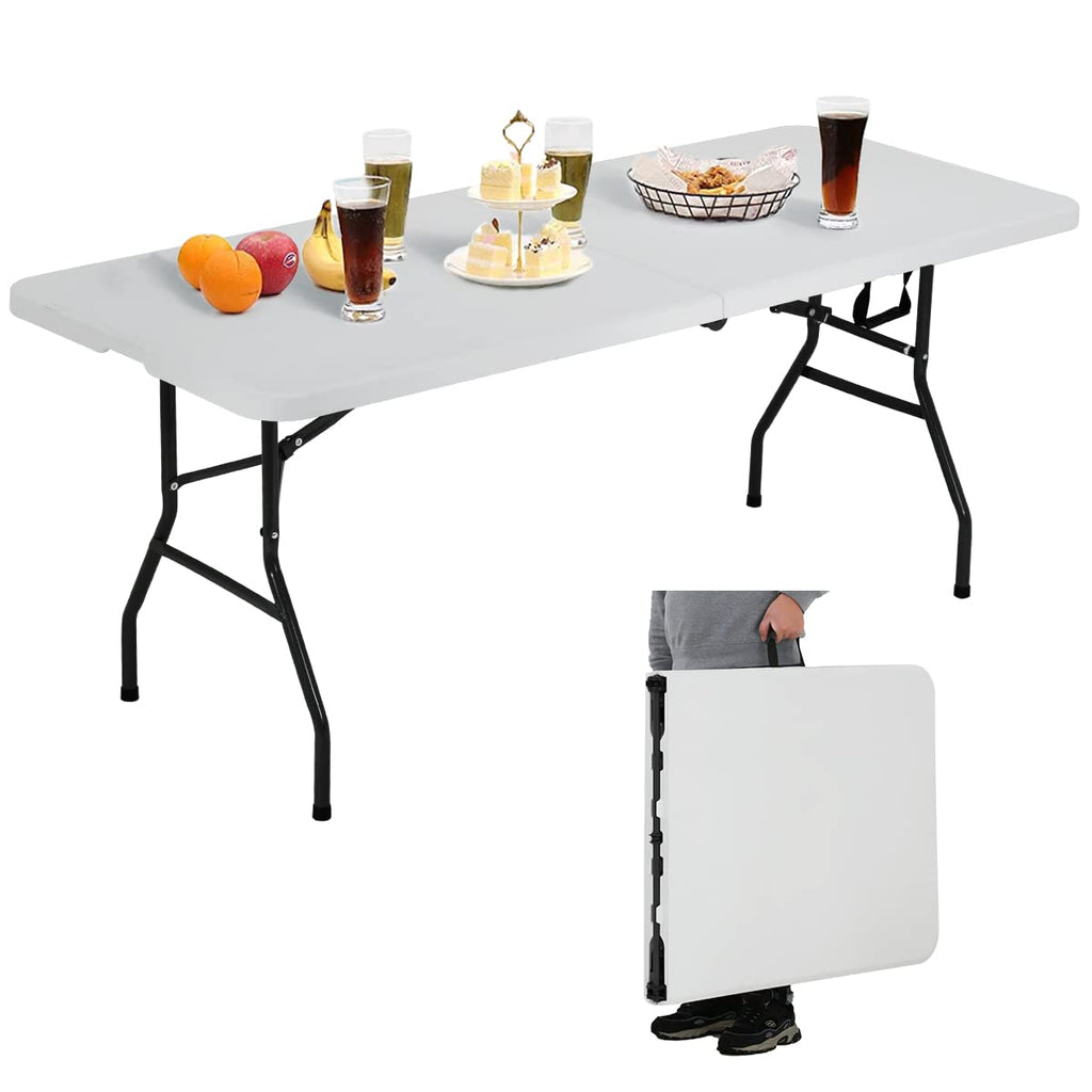 6 ft Folding Table Portable Heavy Duty Adjustable Height White Q248