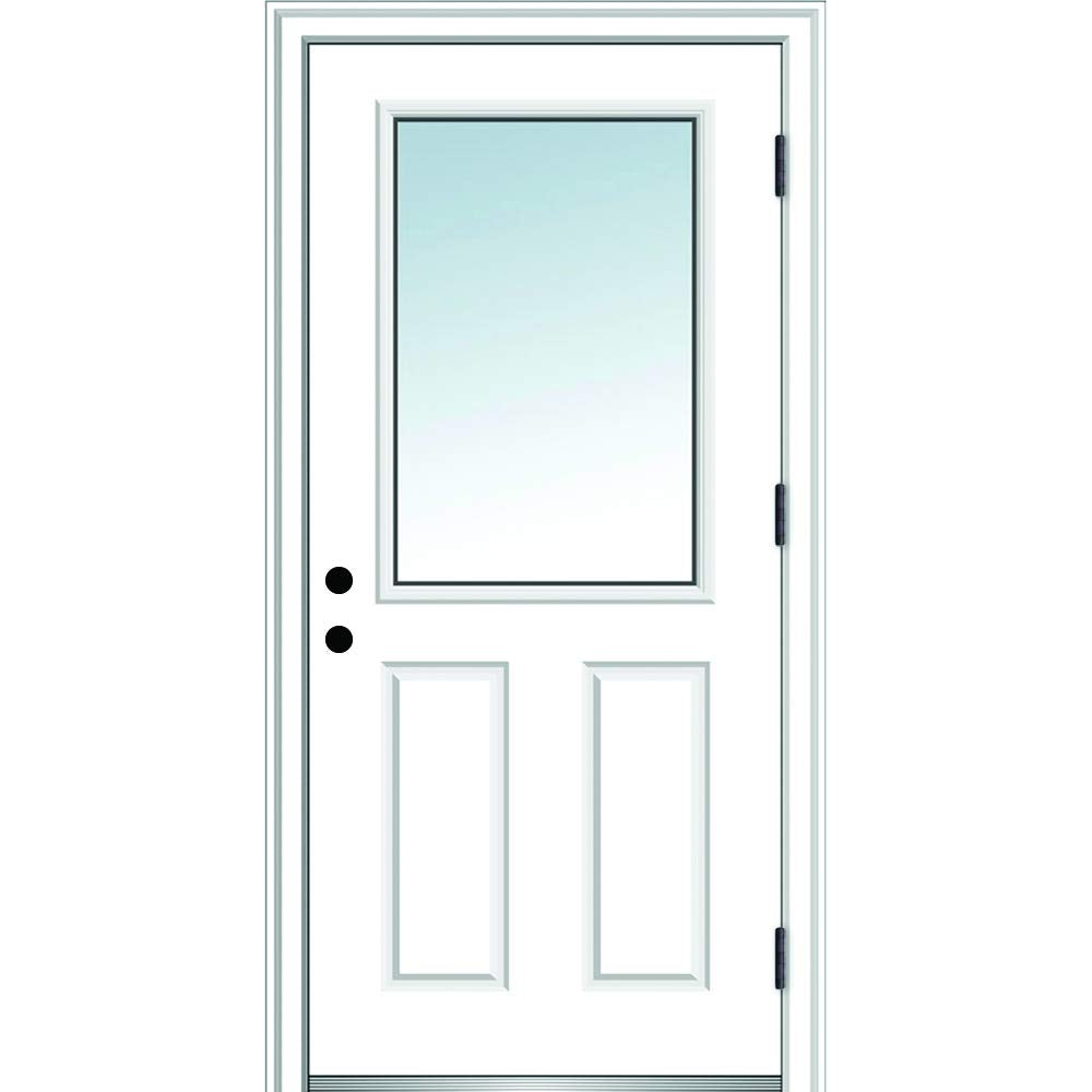 Primed Left Hand Outswing 1/2 Lite 2-Panel Clear Glass Steel Prehung Door 32"x80" L34211