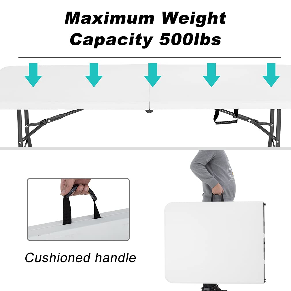 6 ft Folding Table Portable Heavy Duty Adjustable Height White Q248