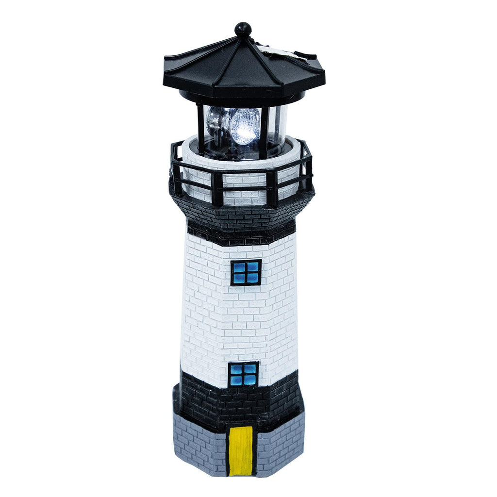 Solar Powered Resin Lighthouse Garden Light Black White S492102