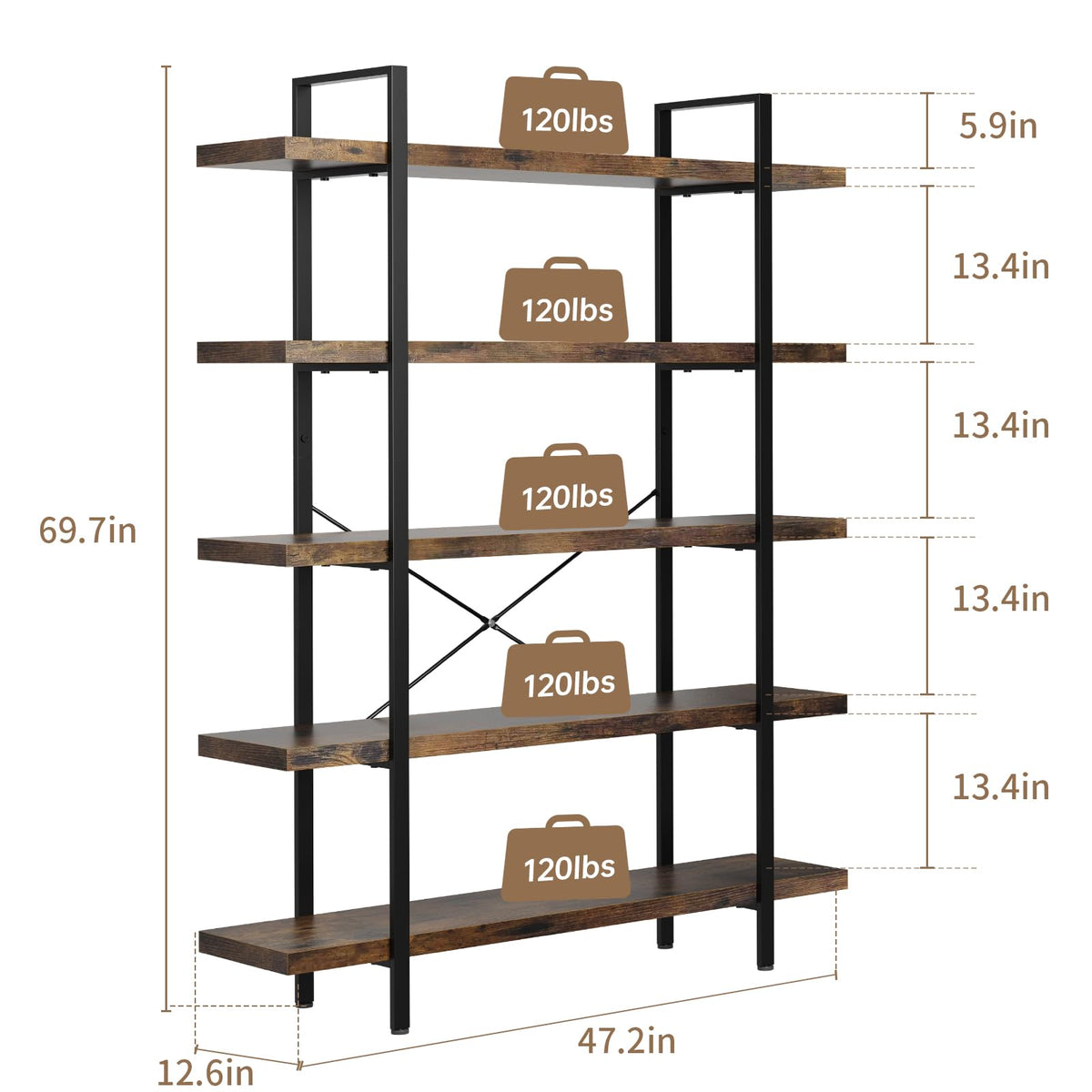 5 Tier Rustic Open Bookshelf L70691