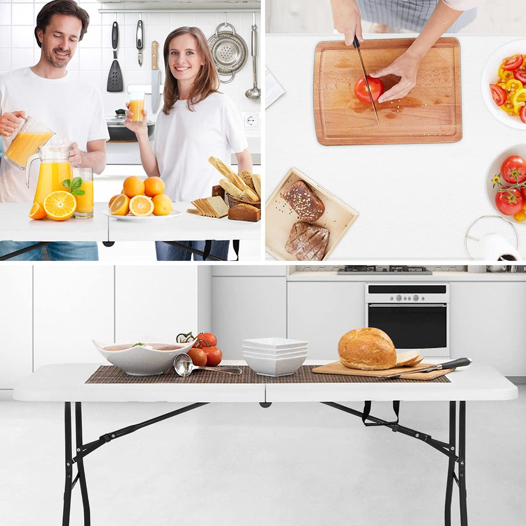 6 ft Folding Table Portable Heavy Duty Adjustable Height White Q248