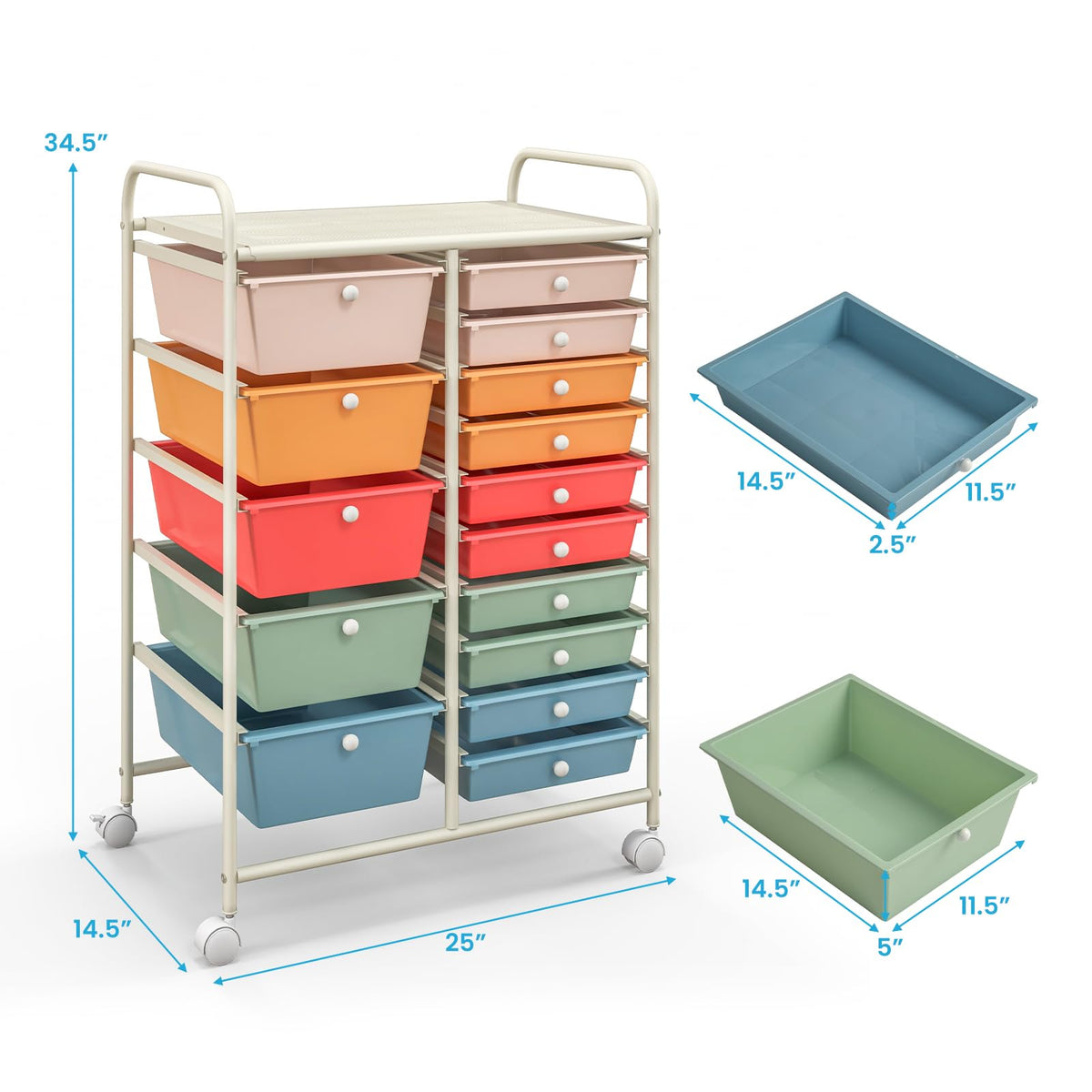 15 Drawer Rolling Storage Cart with Wheels C145