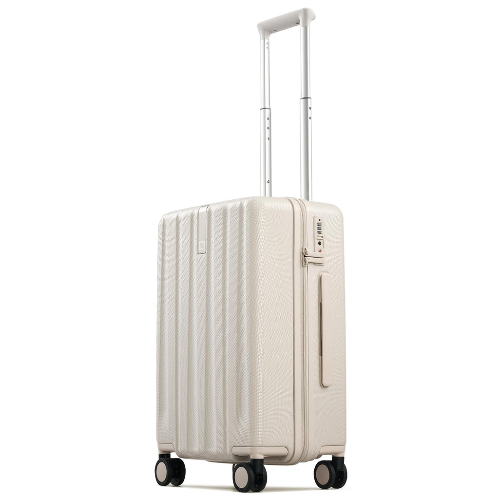 20 Inch PC Hard Shell Carry On Luggage with Wheels, TSA Lock, Ivory White Q455