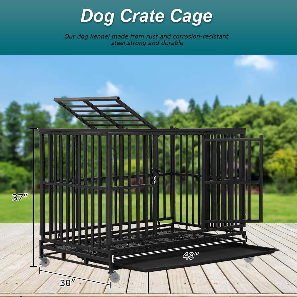 48 inch Metal Dog Crate with Wheels and Tray U718254