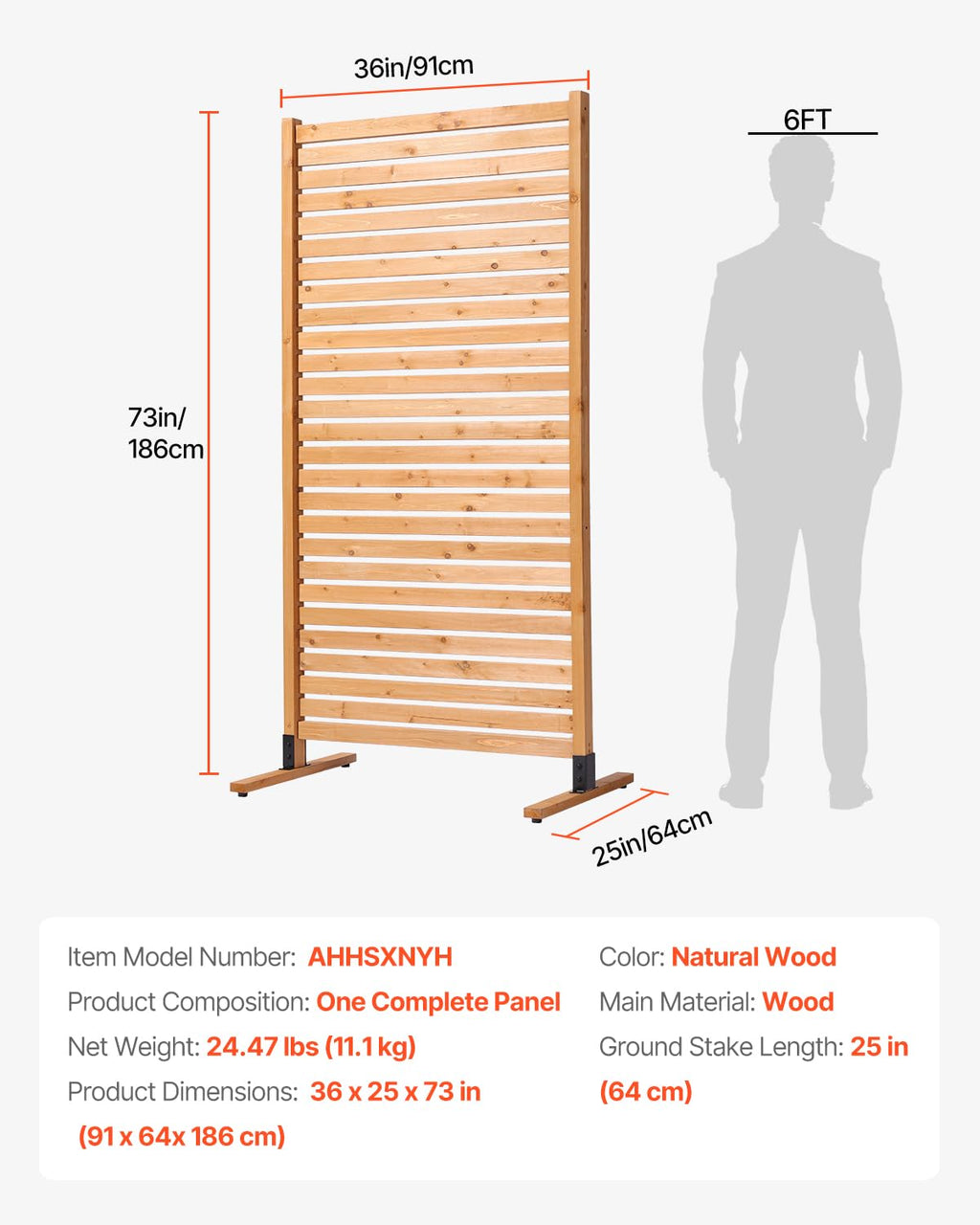 Wooden Privacy Screen 36" W x 73" H I33387