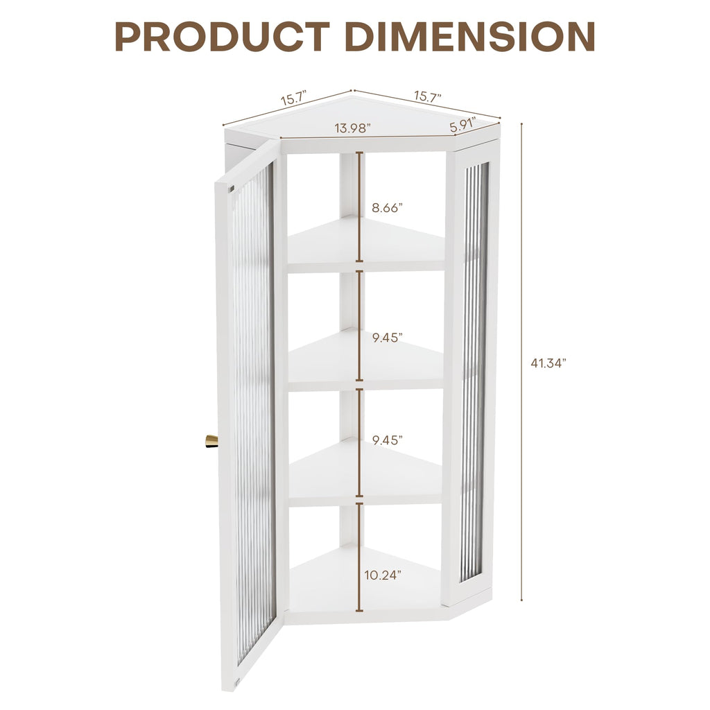 White Metal Corner Wall Cabinet with Glass Doors and Shelves X242868