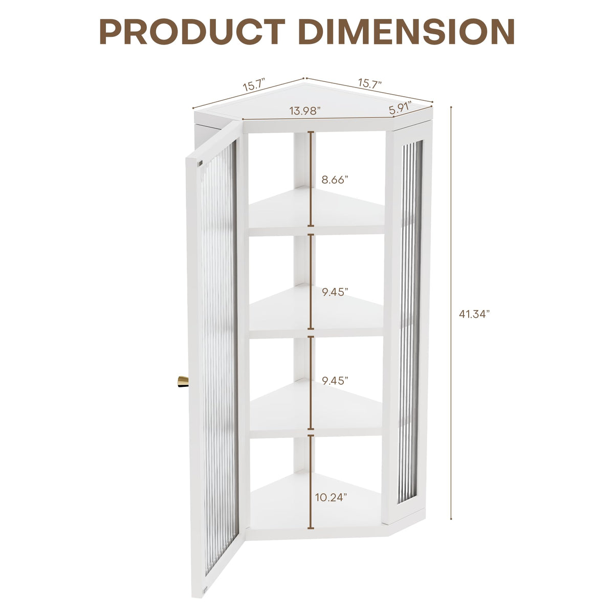 White Metal Corner Wall Cabinet with Glass Doors and Shelves X242868