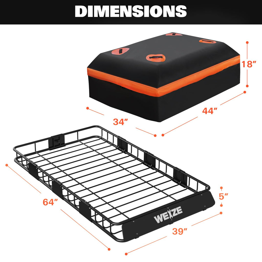 64"x 39" Steel Roof Rack Cargo Carrier with Waterproof Bag Z84846