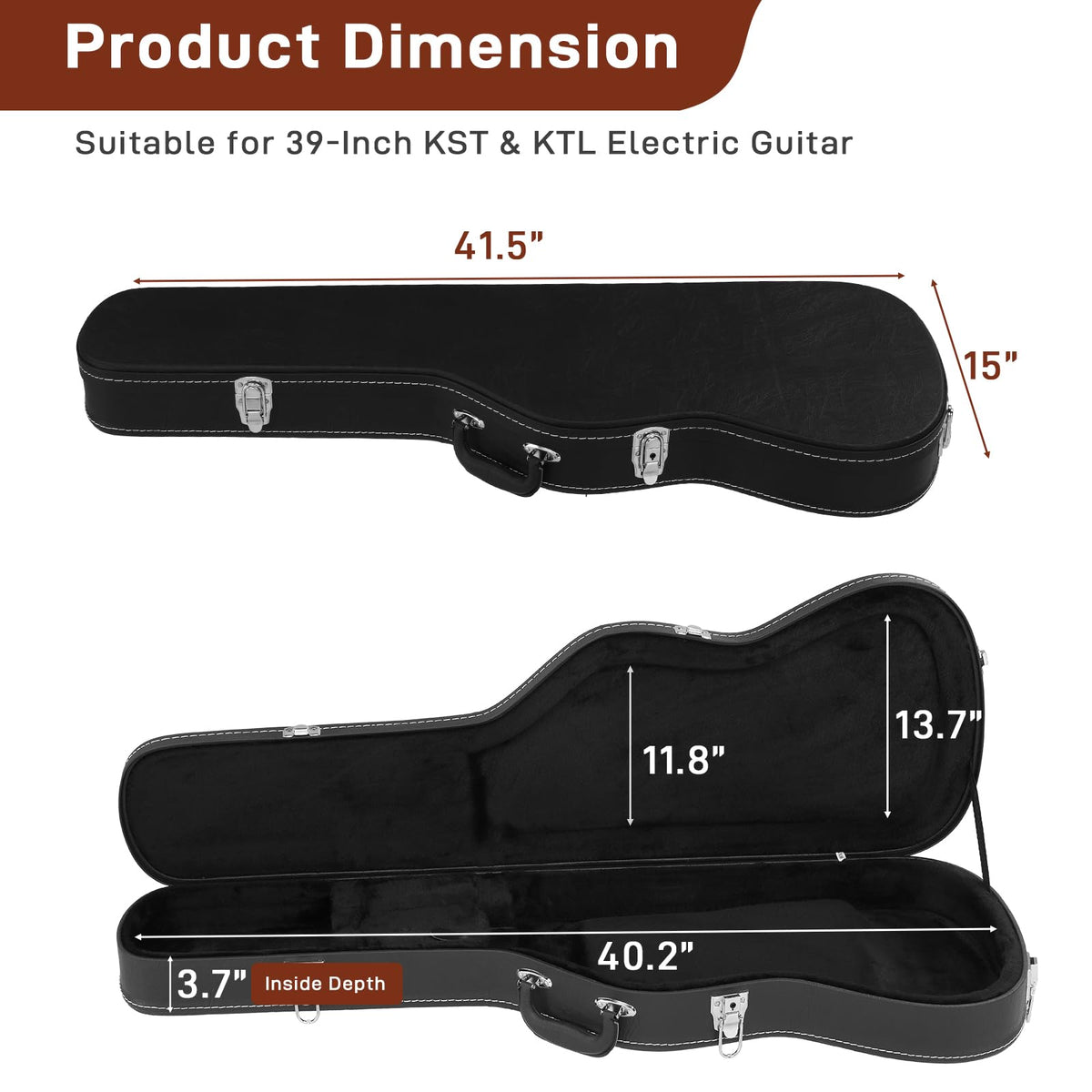 39 Inch Wooden Electric Guitar Hard Case with Soft Lining, Black B217
