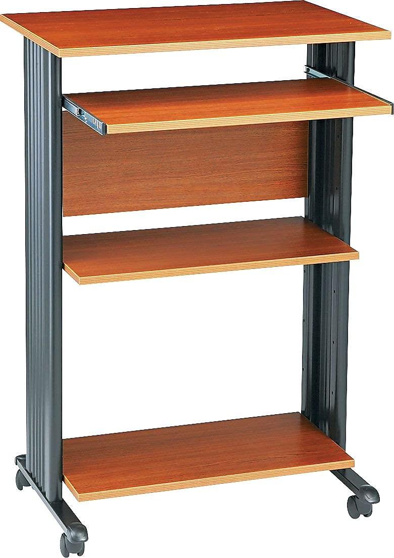 Mobile Stand-Up Desk with Keyboard Tray and 2 Adjustable Shelves P2715