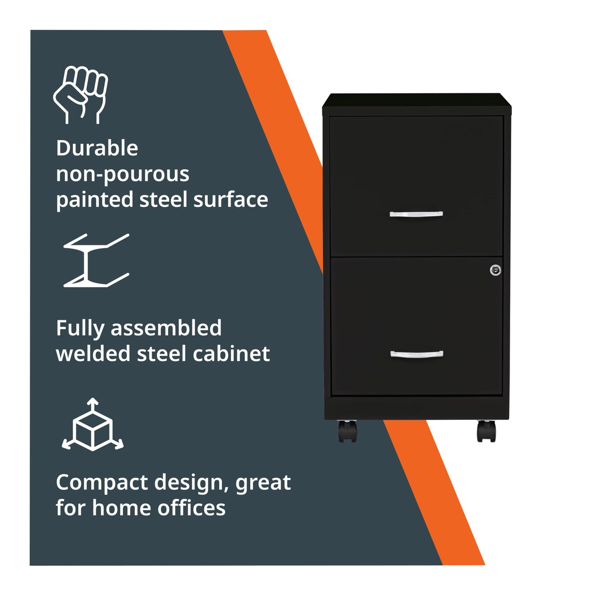 2-Drawer Mobile File Cabinet, Black D607