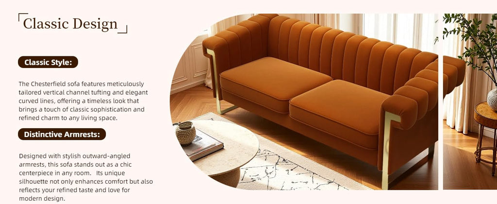 Orange Velvet 3-Seater Sofa S42998