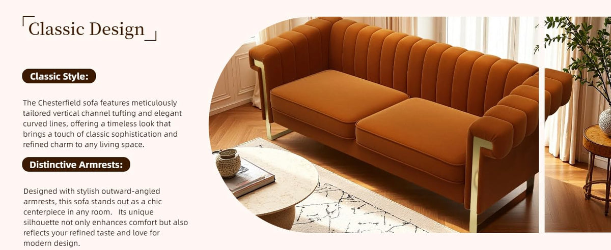 Orange Velvet 3-Seater Sofa S42998