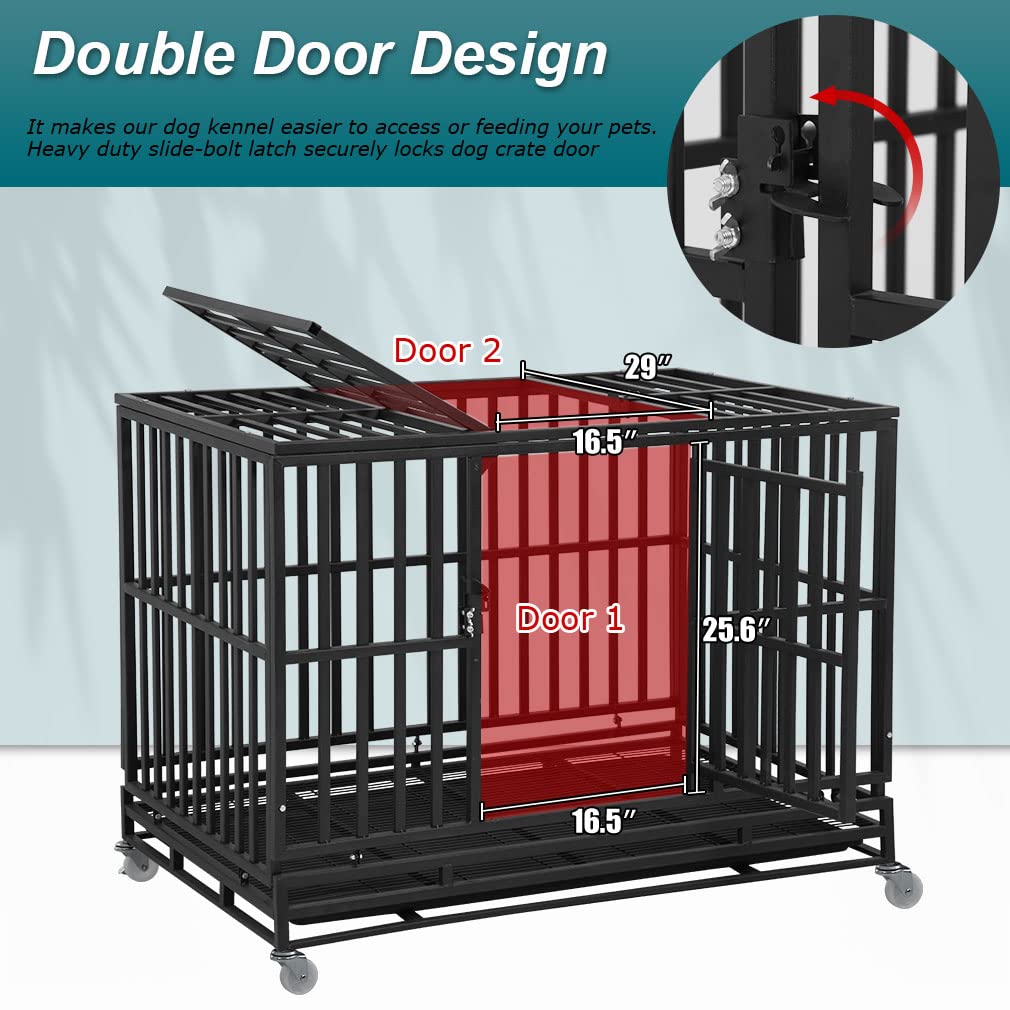 48 inch Metal Dog Crate with Wheels and Tray U718254