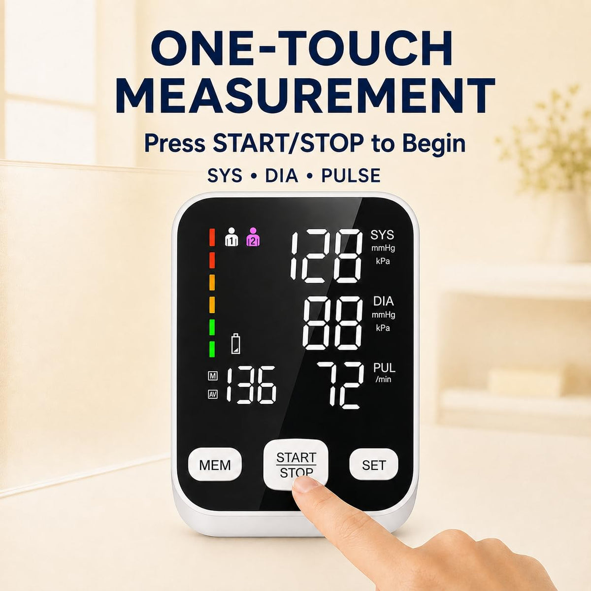 Automatic Upper Arm Blood Pressure Monitor with 6-Inch Backlit Display P3410