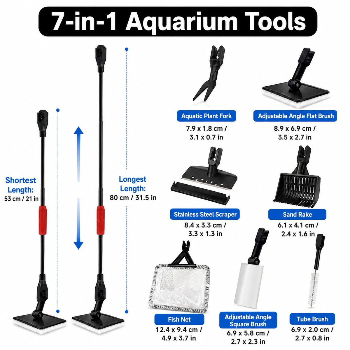 7 in 1 Aquarium Cleaning Kit with Adjustable Long Handle S96149