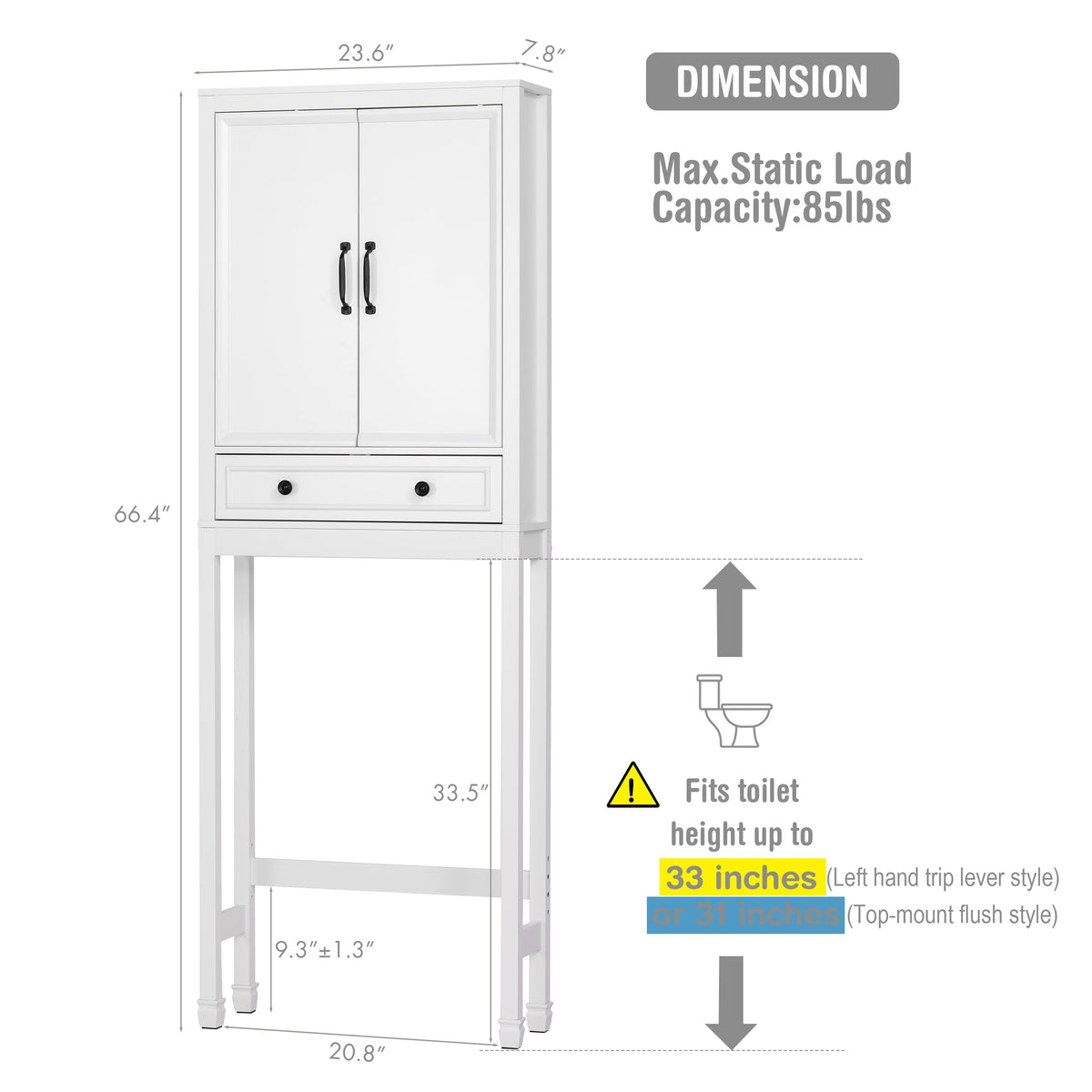 White Over the Toilet Storage Cabinet with Doors O1664