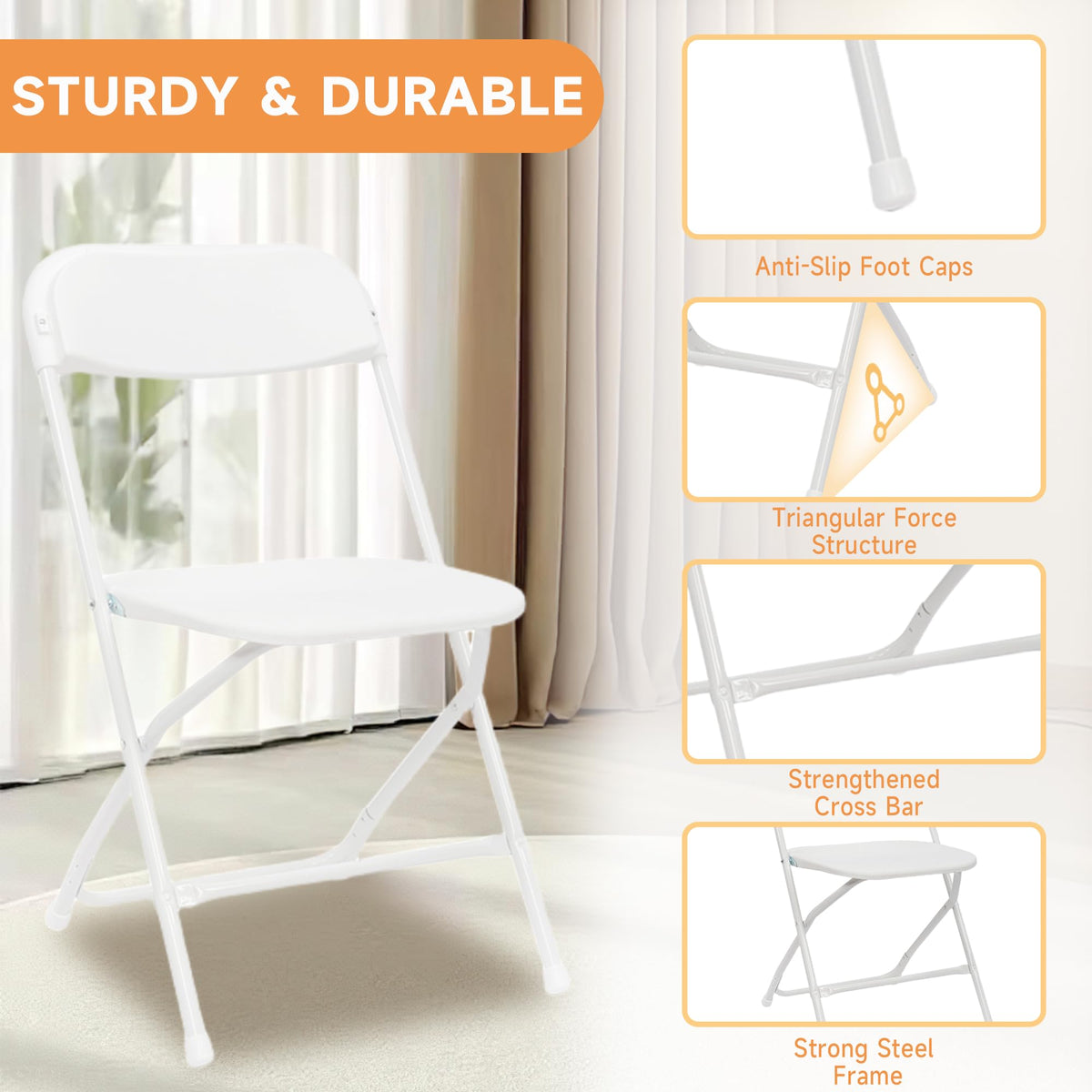 10 Pack White Folding Chairs 350LBS Capacity Steel D7929