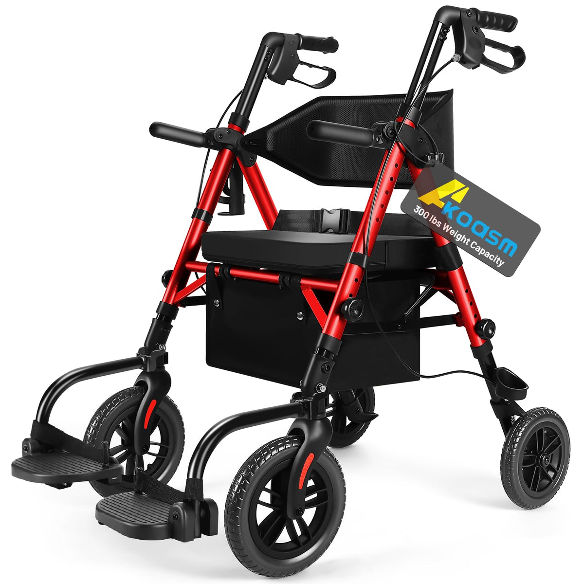 Foldable Rollator Walker with Seat, 2 in 1 Wheelchair Combo, Red V738730