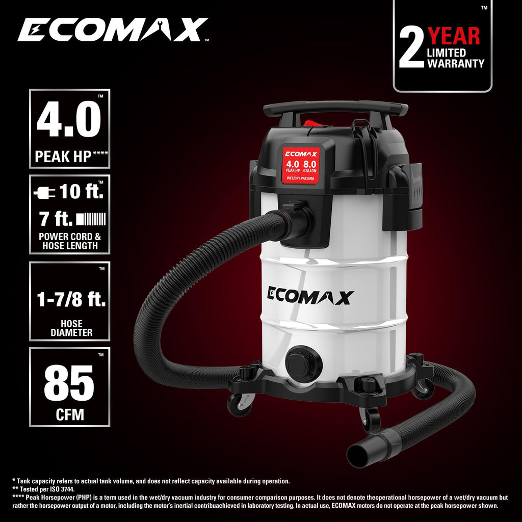 8 Gallon Stainless Steel Wet and Dry Shop Vacuum E163