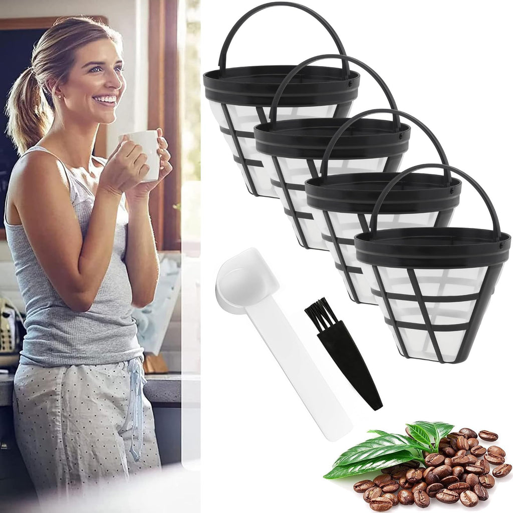 Reusable Cone Coffee Filters 8-12 Cup with Spoon and Brush Q620