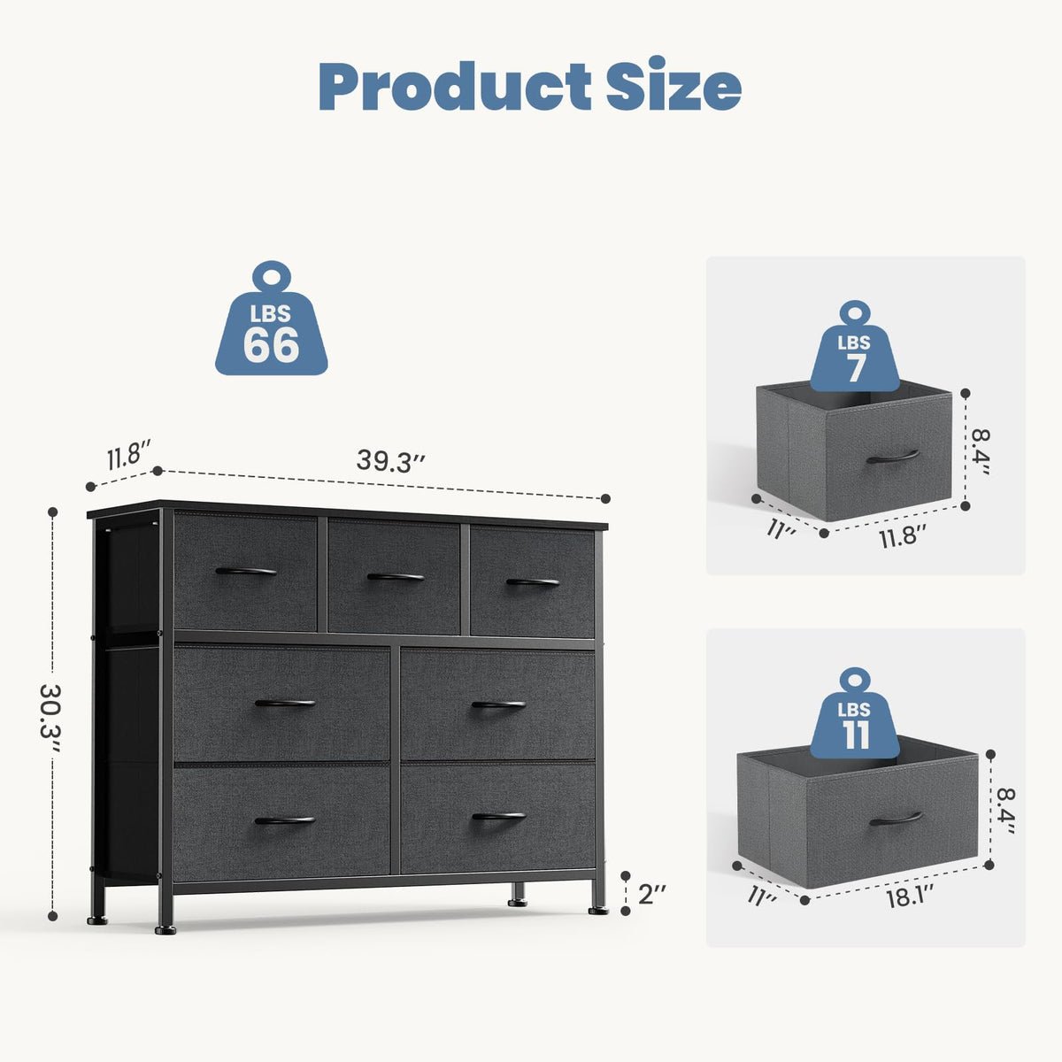 7 Drawer Fabric Dresser T1460