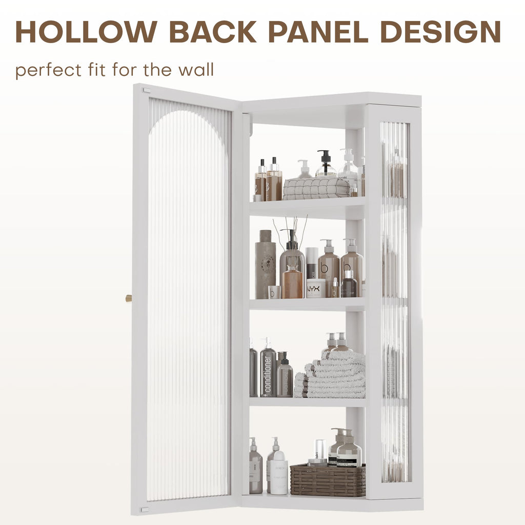 White Metal Corner Wall Cabinet with Glass Doors and Shelves X242868