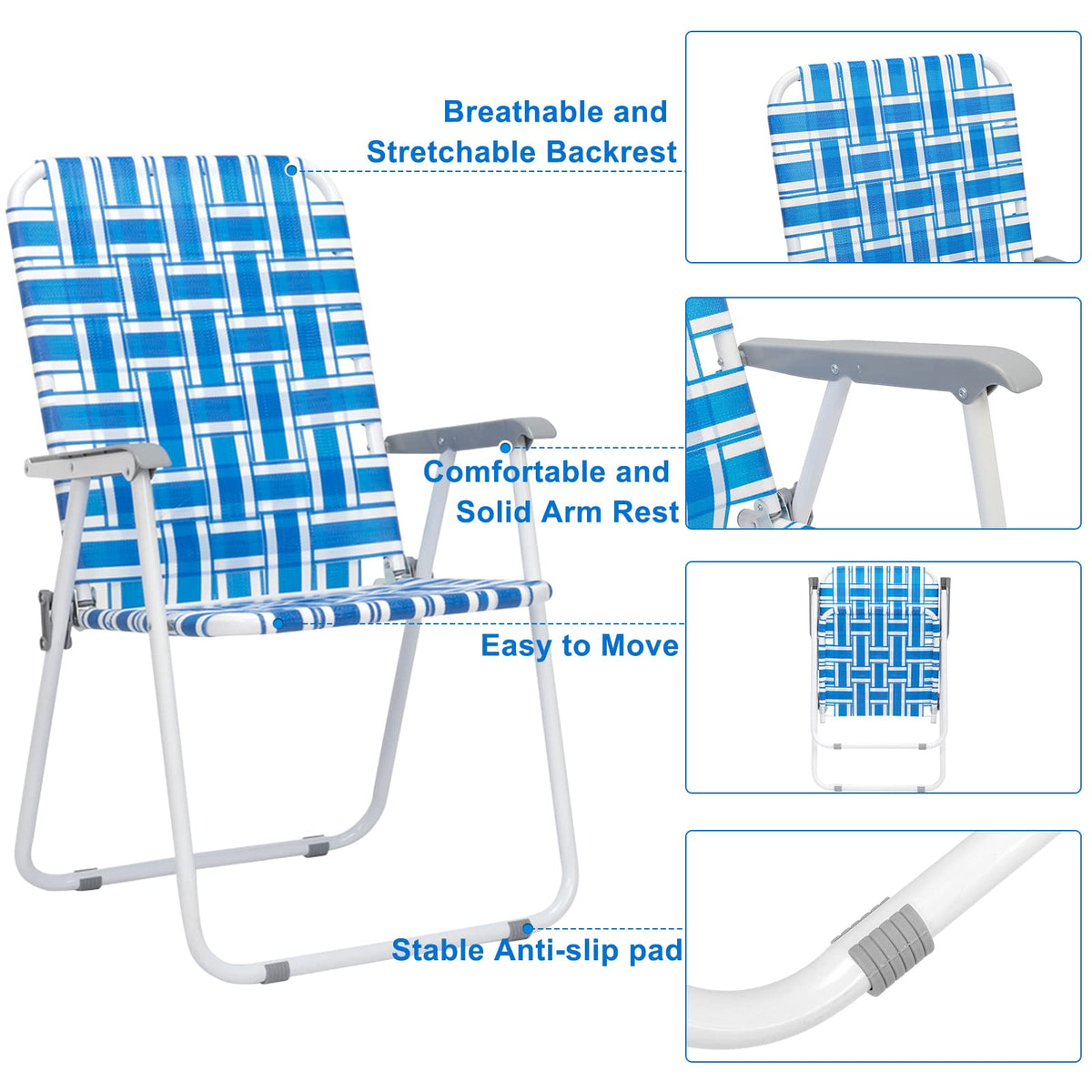 Set of 2 Blue Webbed Folding Camping Chairs M413