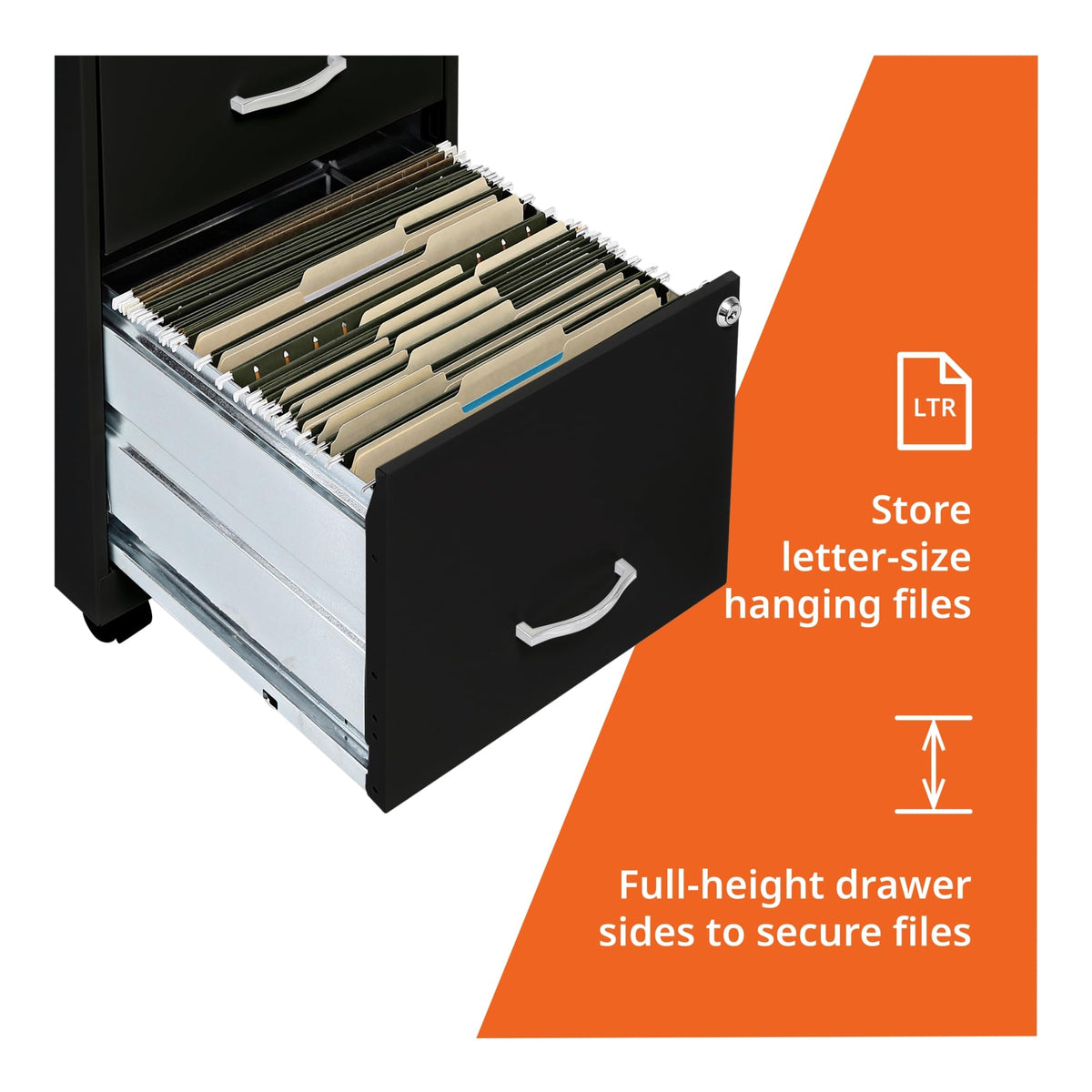 2-Drawer Mobile File Cabinet, Black D607