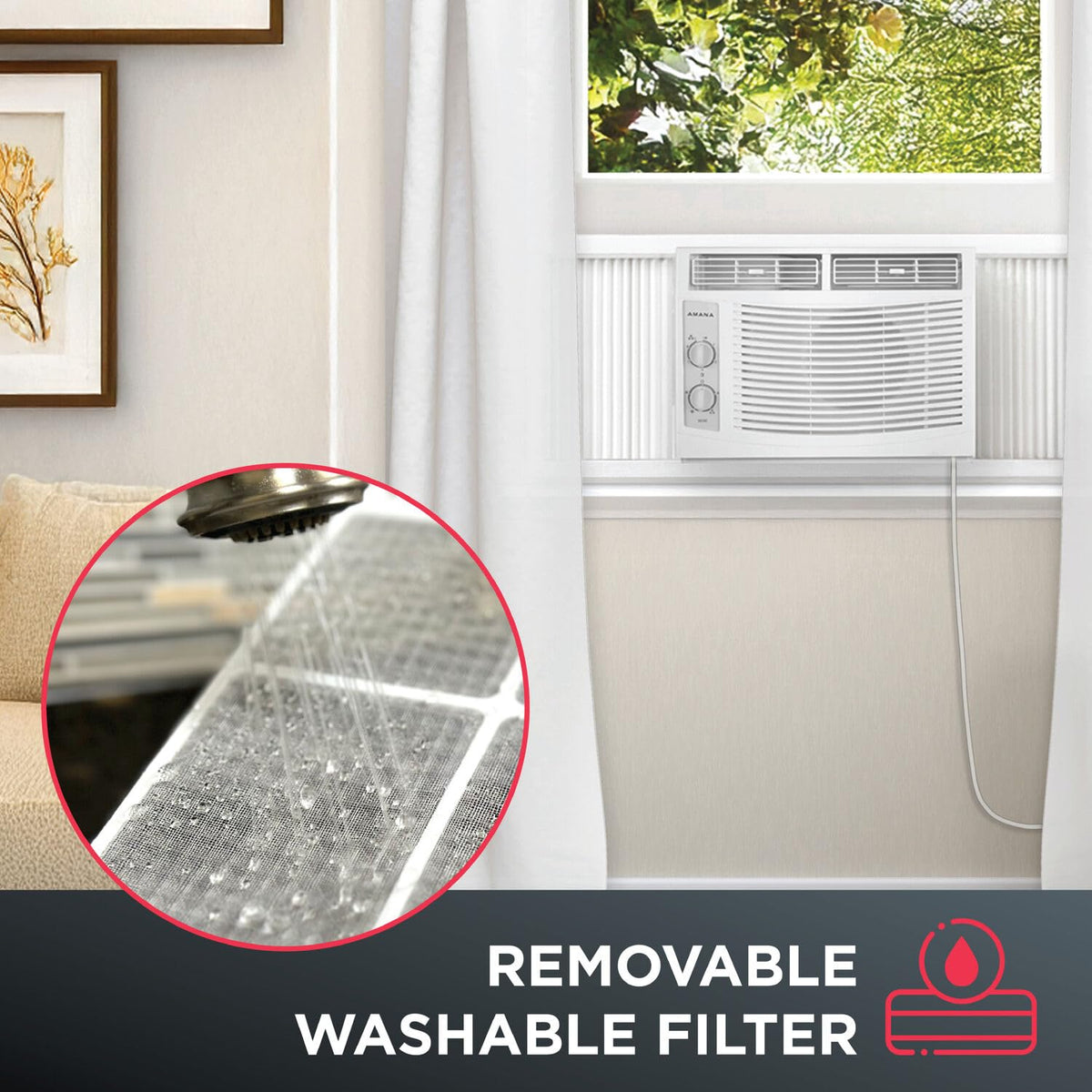 5,000 BTU Window Air Conditioner with Mechanical Controls, Dehumidifier, Washable Filter, 2 Fan Speeds, White Q99212