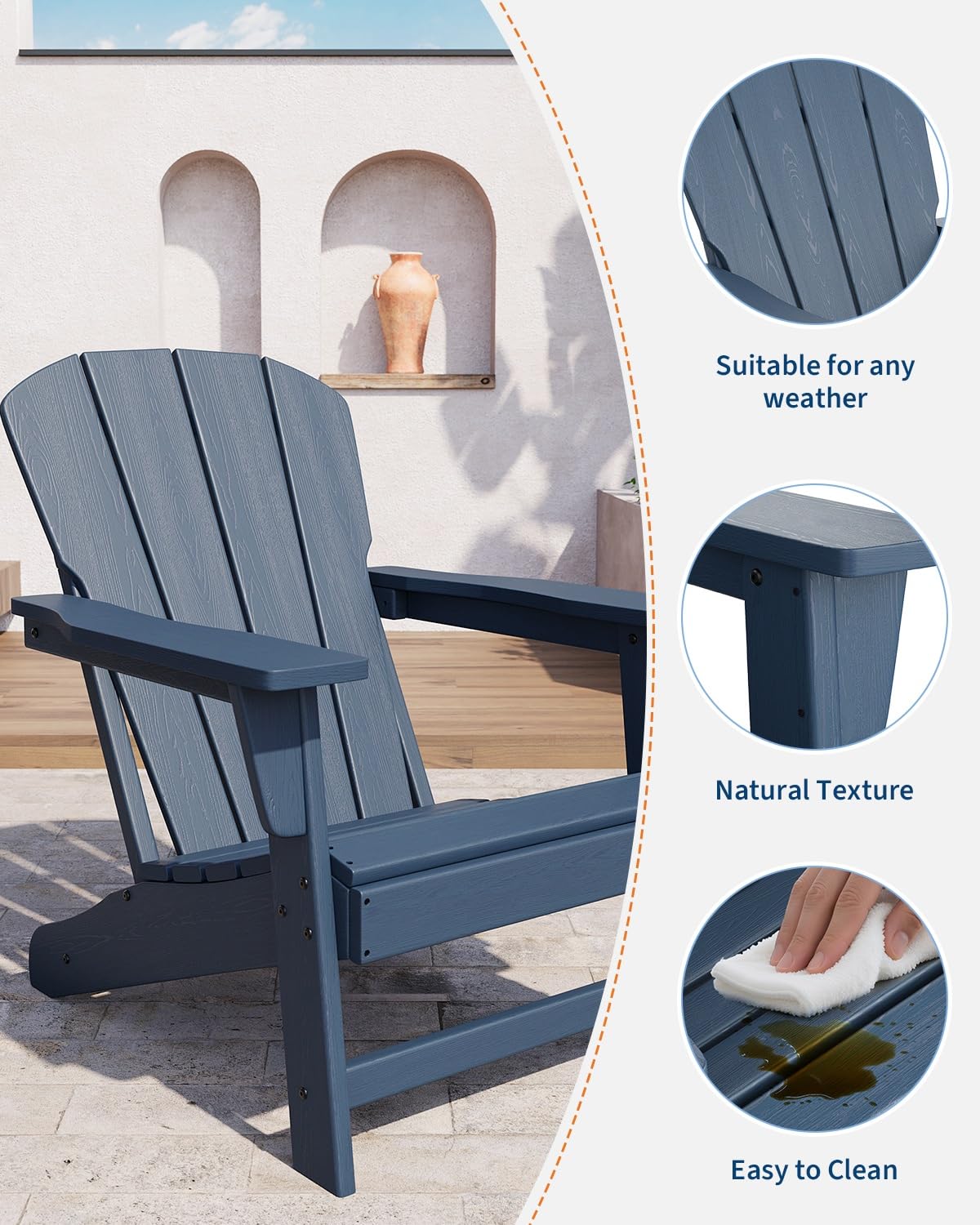 Oversize Navy Blue HDPE Plastic Adirondack Chair G32512