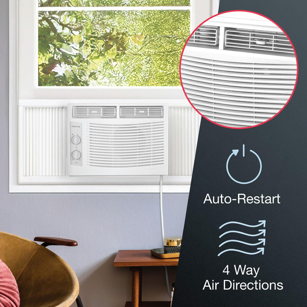 5,000 BTU Window Air Conditioner with Mechanical Controls, Dehumidifier, Washable Filter, 2 Fan Speeds, White Q99212