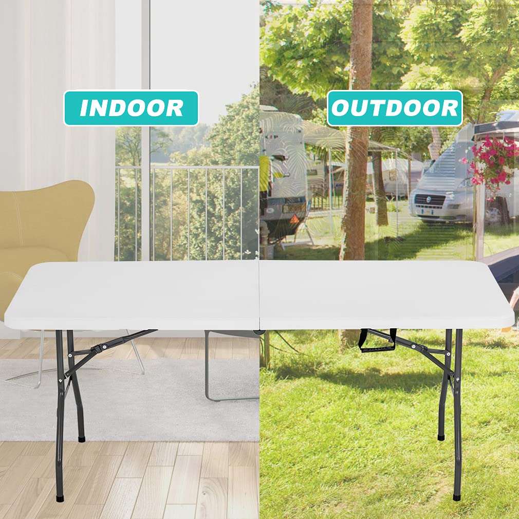 6 ft Folding Table Portable Heavy Duty Adjustable Height White Q248