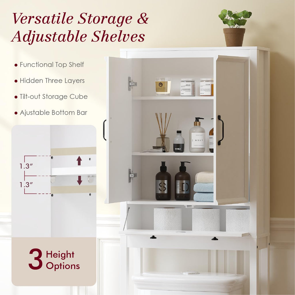 White Over the Toilet Storage Cabinet with Doors O1664