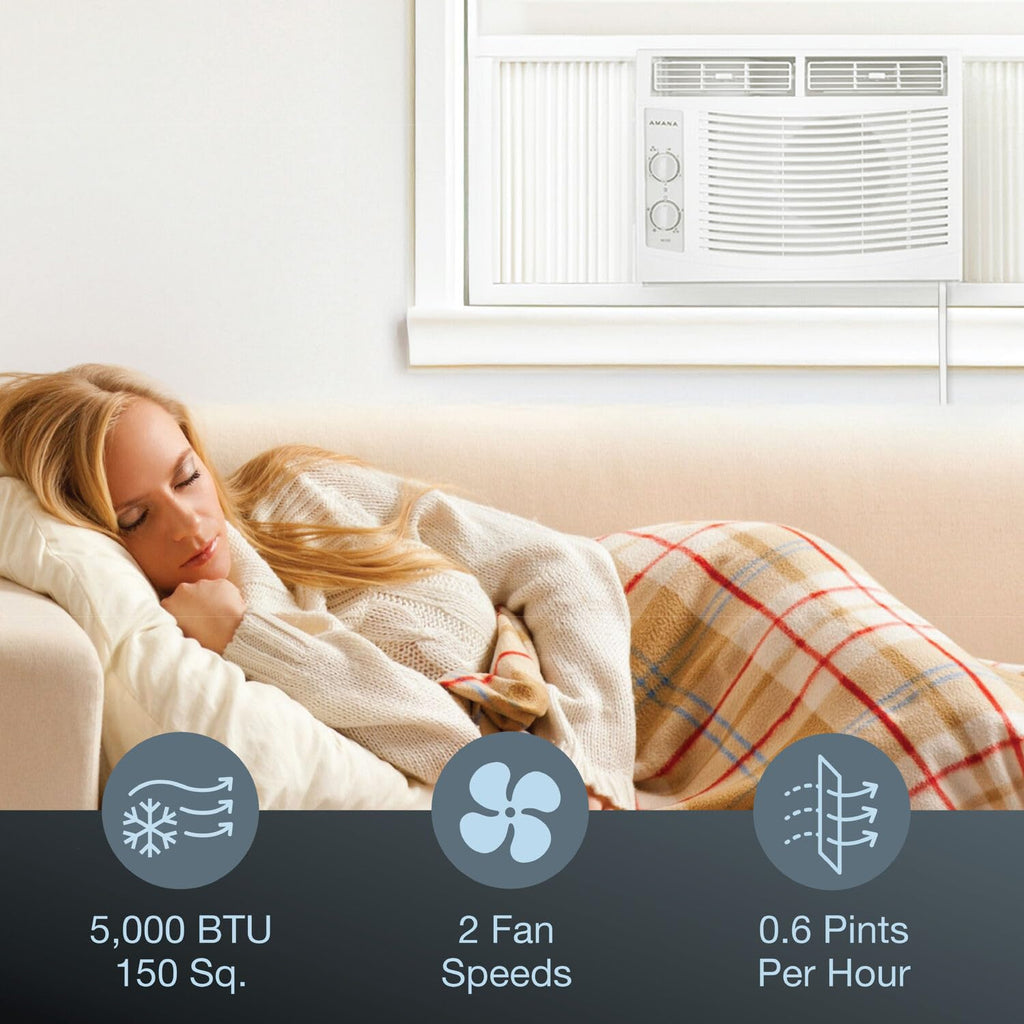5,000 BTU Window Air Conditioner with Mechanical Controls, Dehumidifier, Washable Filter, 2 Fan Speeds, White Q99212