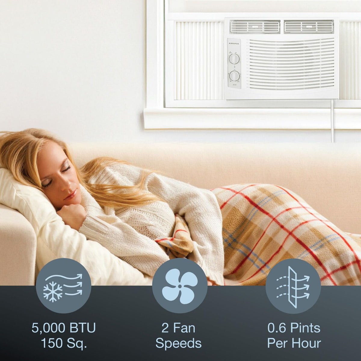 5,000 BTU Window Air Conditioner with Mechanical Controls, Dehumidifier, Washable Filter, 2 Fan Speeds, White Q99212
