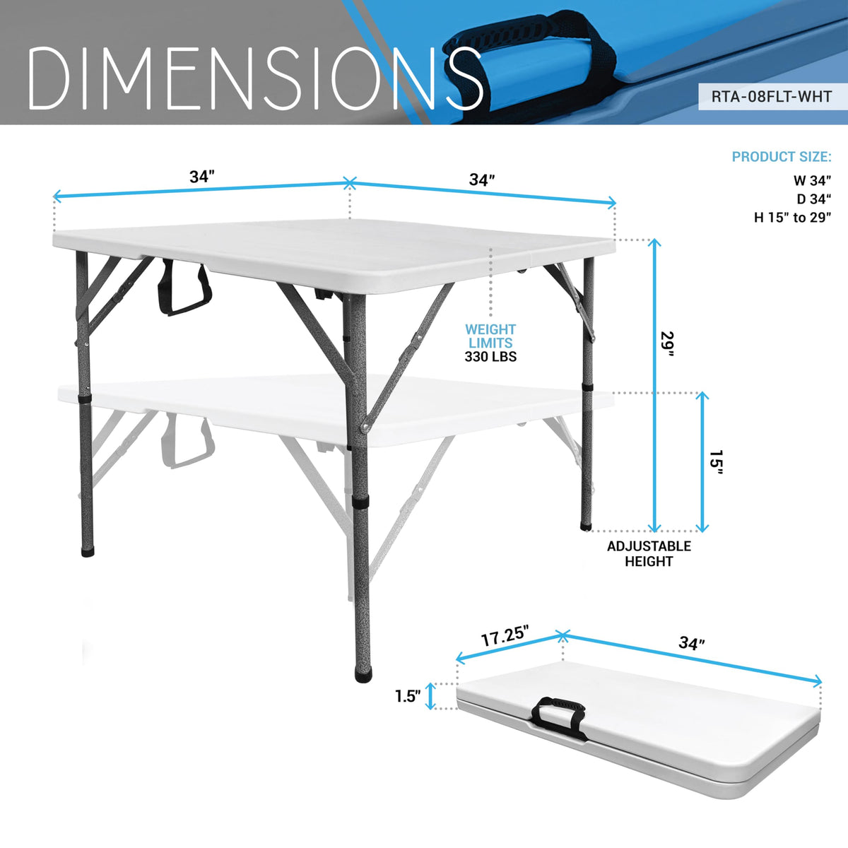 White Square Folding Table with Carry Handle W6829