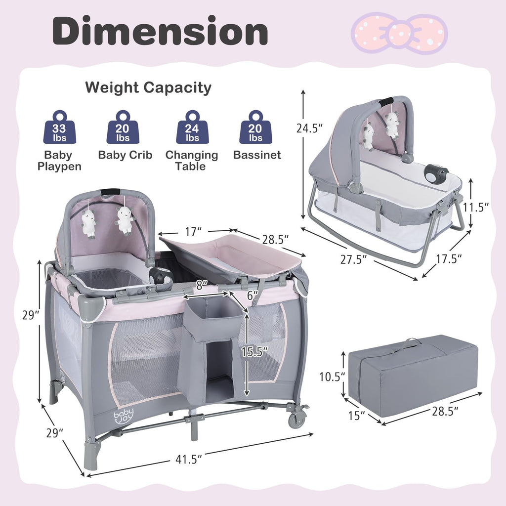 5 in 1 Pack and Play with Bassinet and Diaper Changing Table I5658