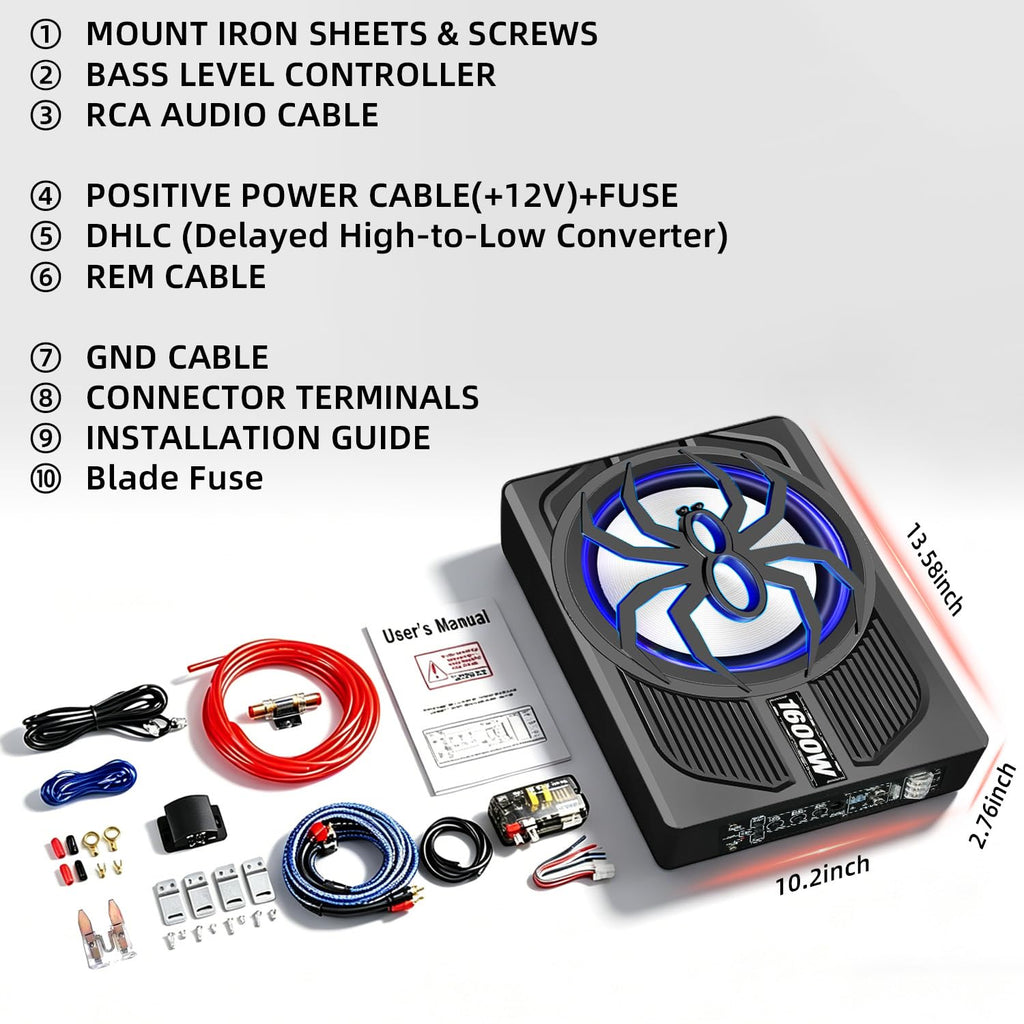 10" 1600W Under Seat Powered Subwoofer with Built-in Amp L93881