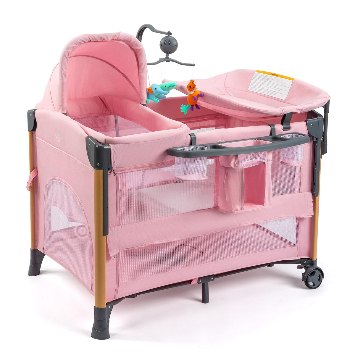 7 in 1 Pink Bedside Bassinet with Changing Table X157