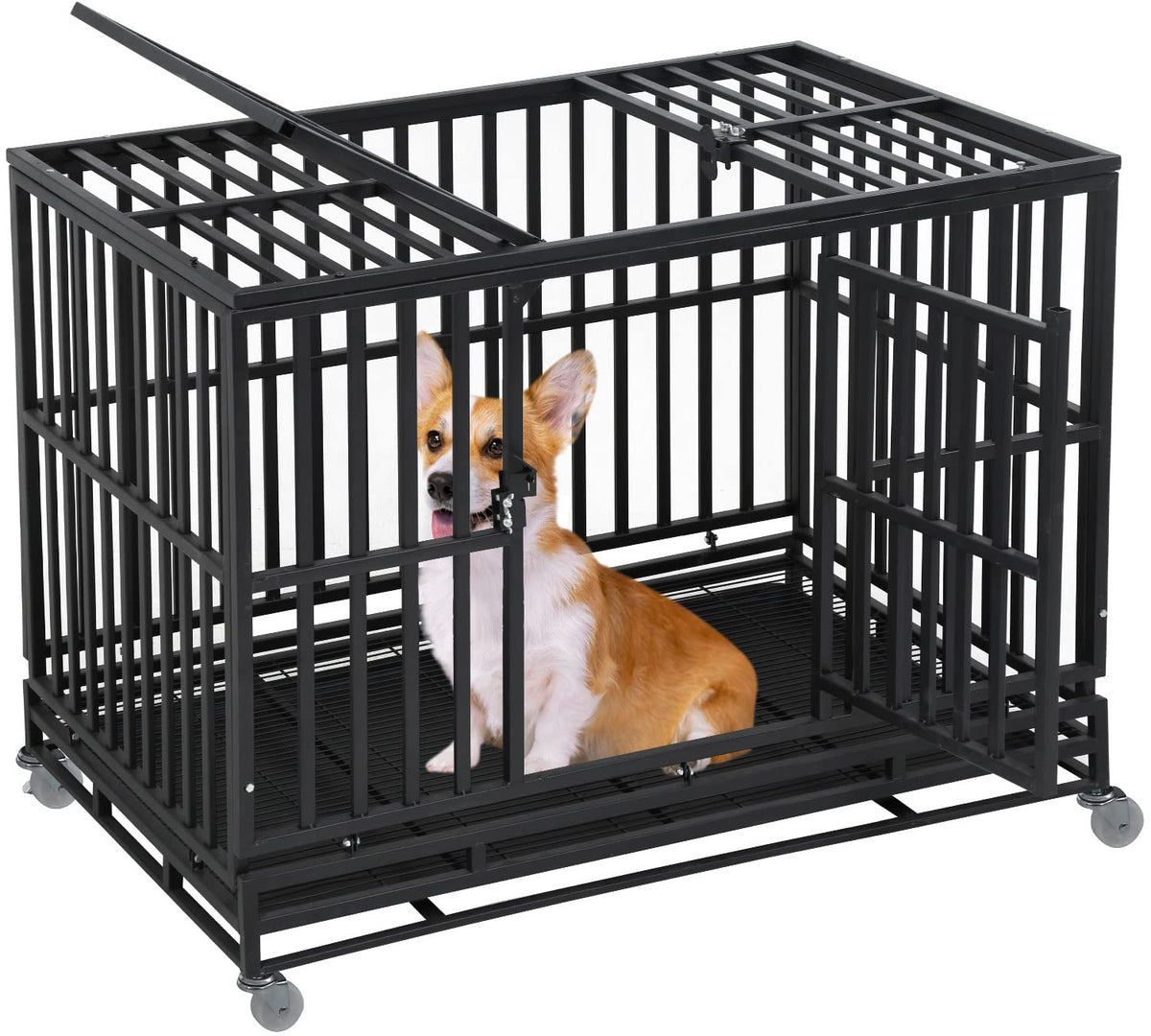 48 inch Metal Dog Crate with Wheels and Tray U718254