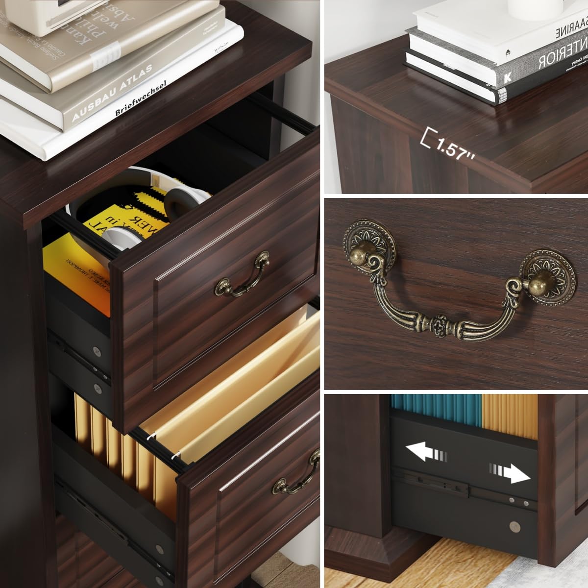 4 Drawer Dark Walnut File Cabinet T9104