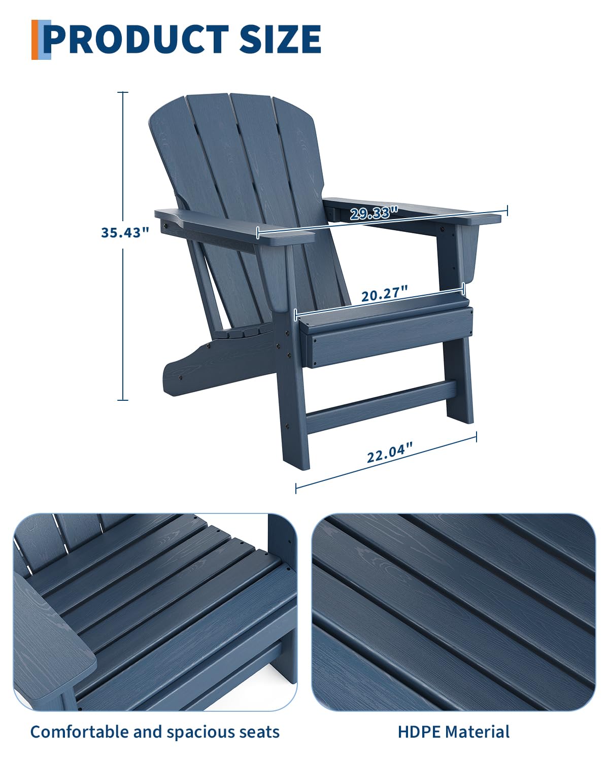 Oversize Navy Blue HDPE Plastic Adirondack Chair G32512