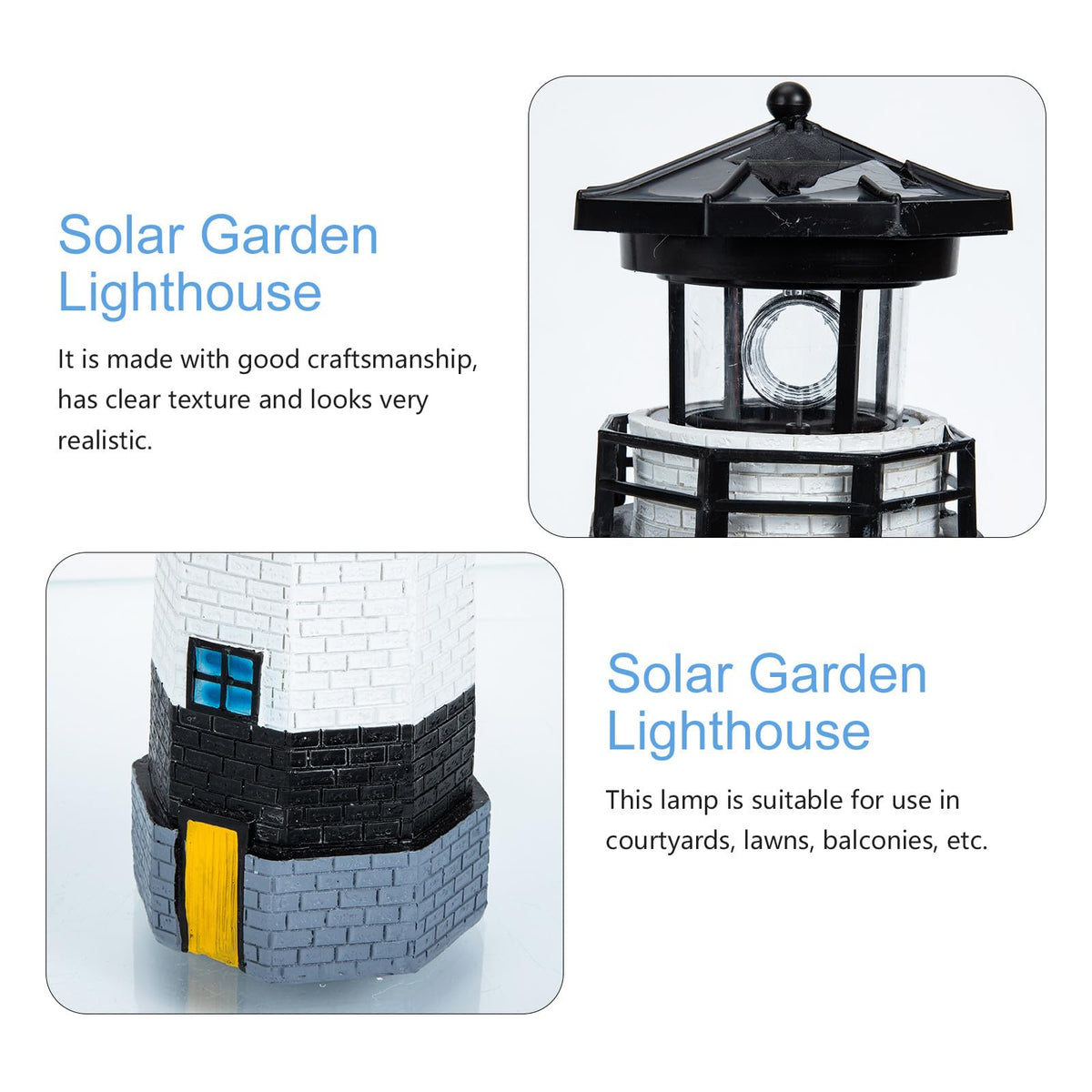 Solar Powered Resin Lighthouse Garden Light Black White S492102
