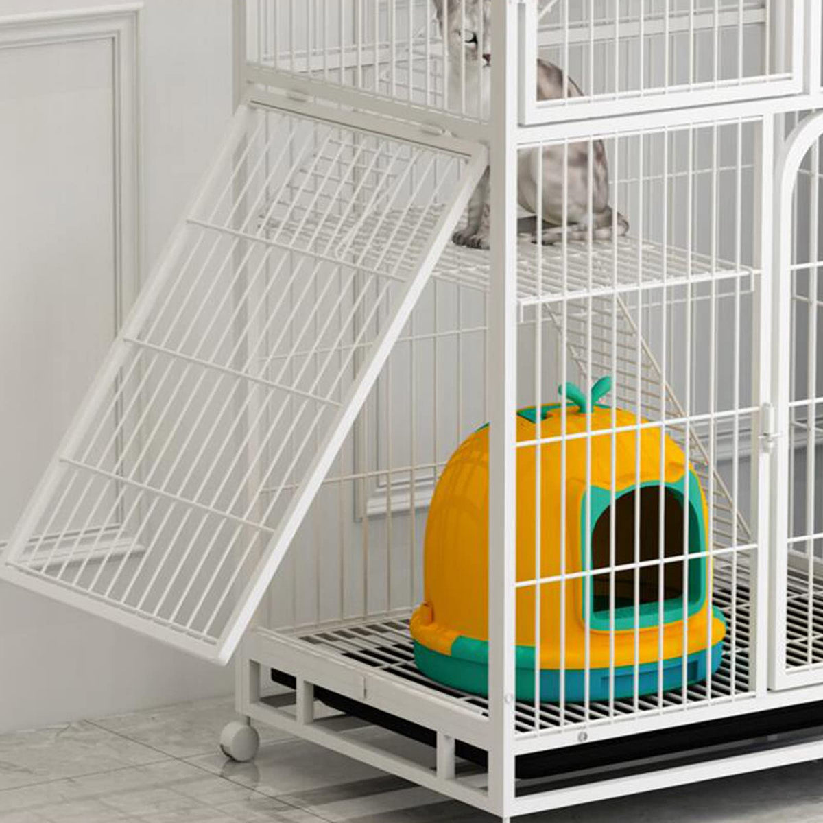 3-Tier Metal Wire Cat Cage with Hammock and Casters H750074