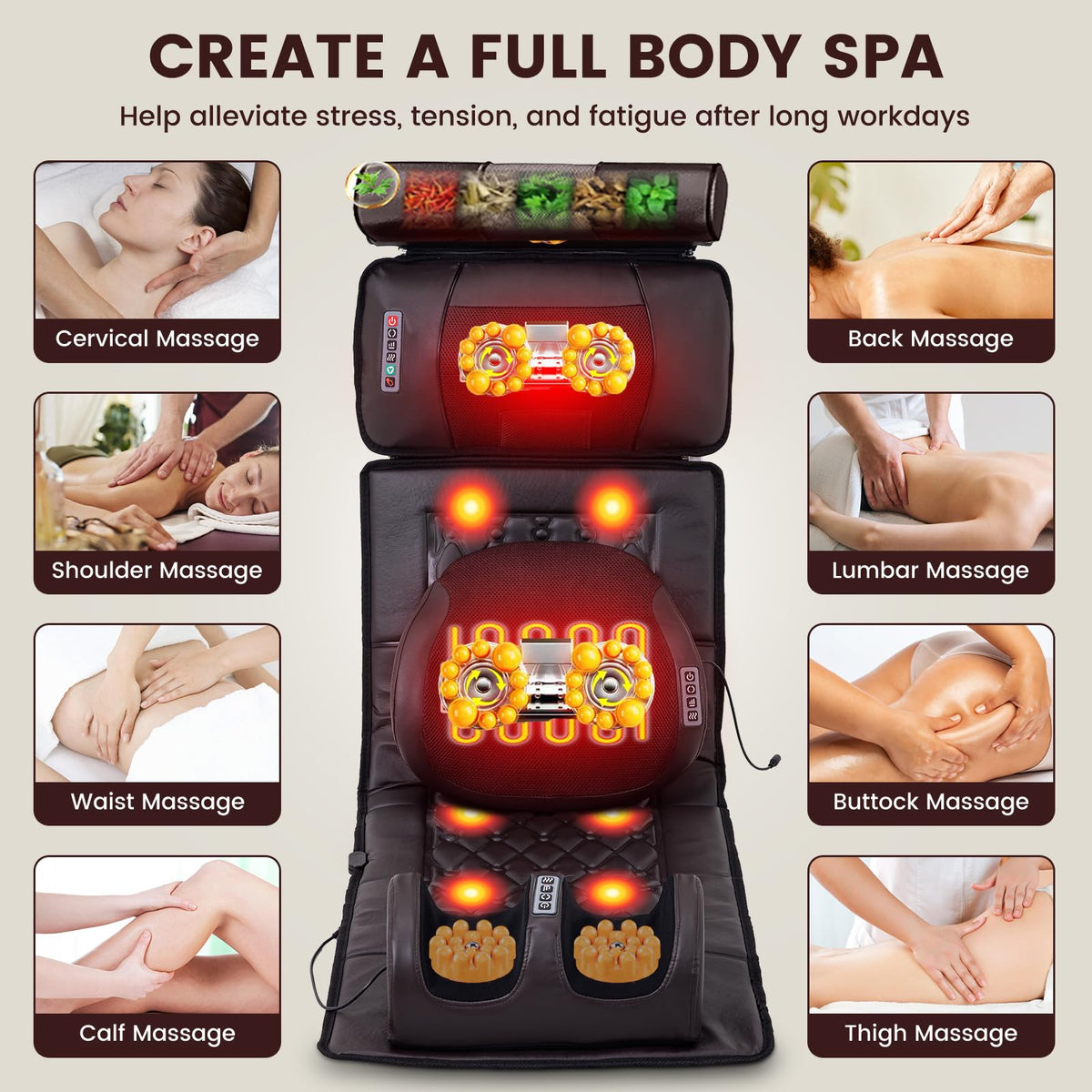 Full Body Massage Mat with 10 Vibration Heads, 9 Speeds & 3 Heat Levels V472